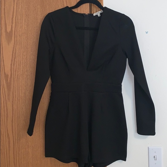 Charlotte Russe black deep V long sleeve romper - Picture 2 of 4